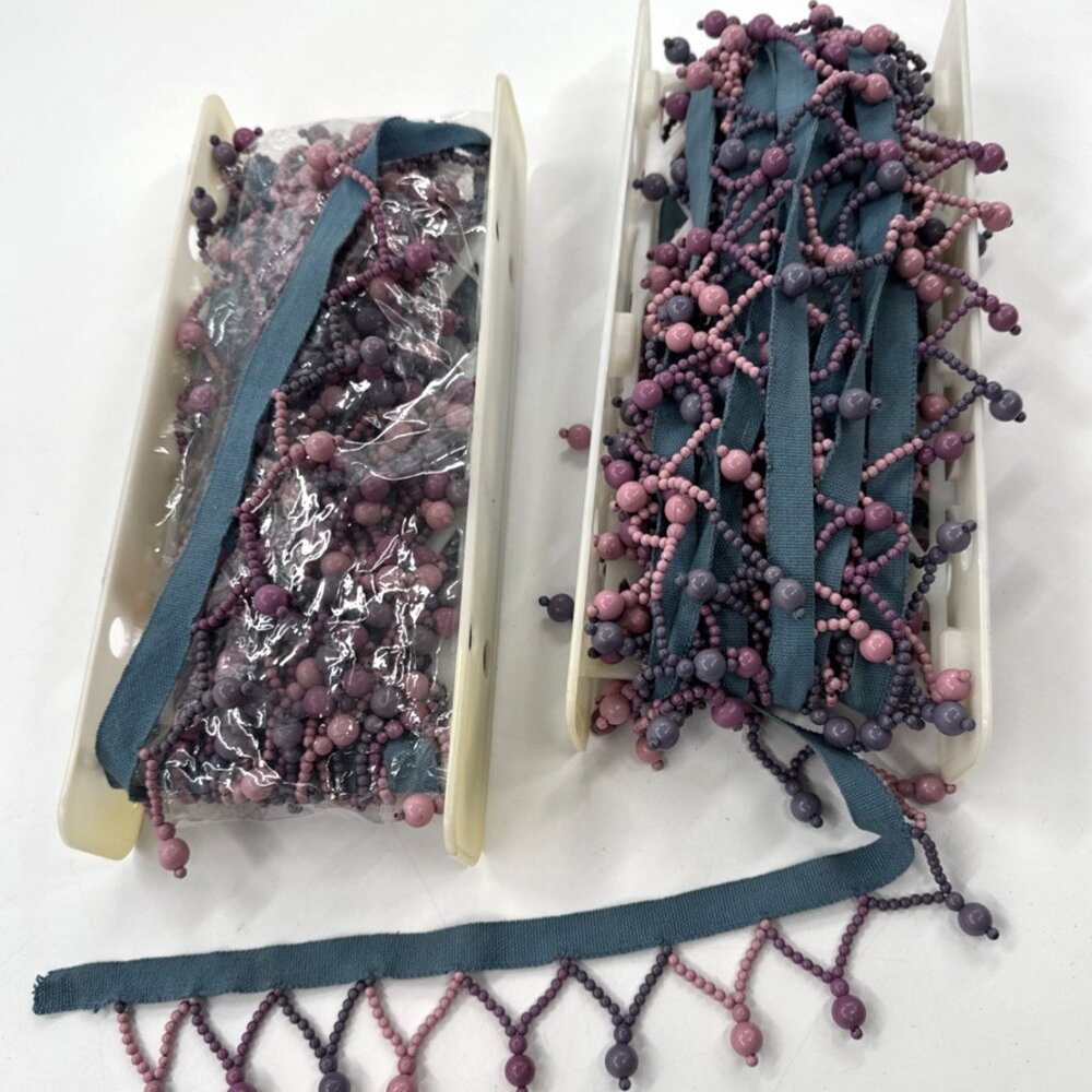 Wright's Trim Woven 1/2" band with Wood Bead Drops Purple Pink 20+ Feet Total